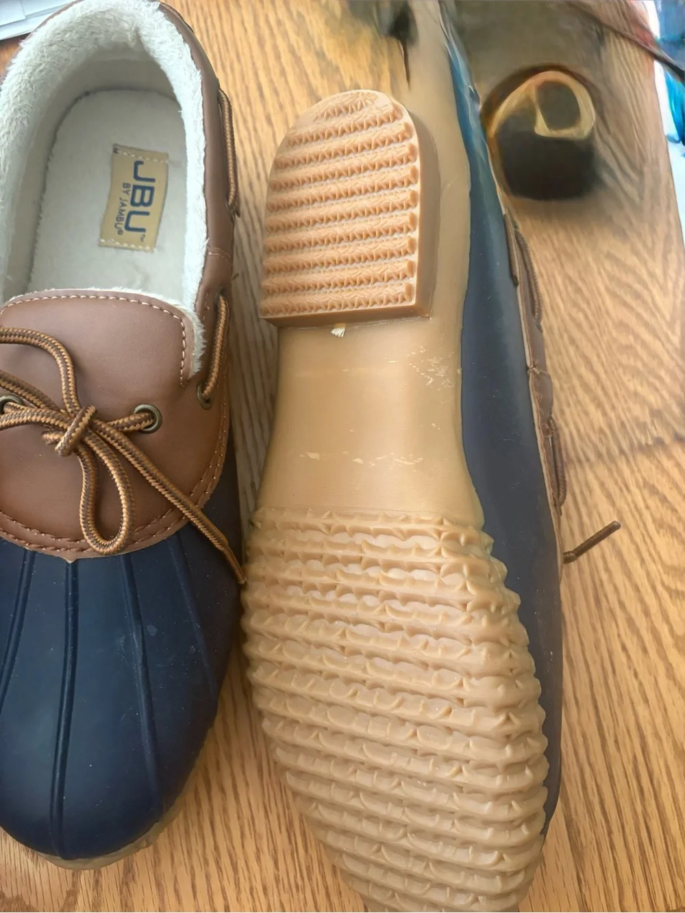 JBU womens Brown and navy Lace-Up Boat Shoes with Fleece Lining